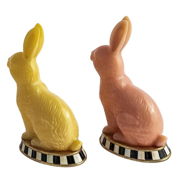 MACKENZIE-CHILDS Milk Orange & Yellow Rabbit Figurine Set of Two Easter NEW - Picture 2 of 2